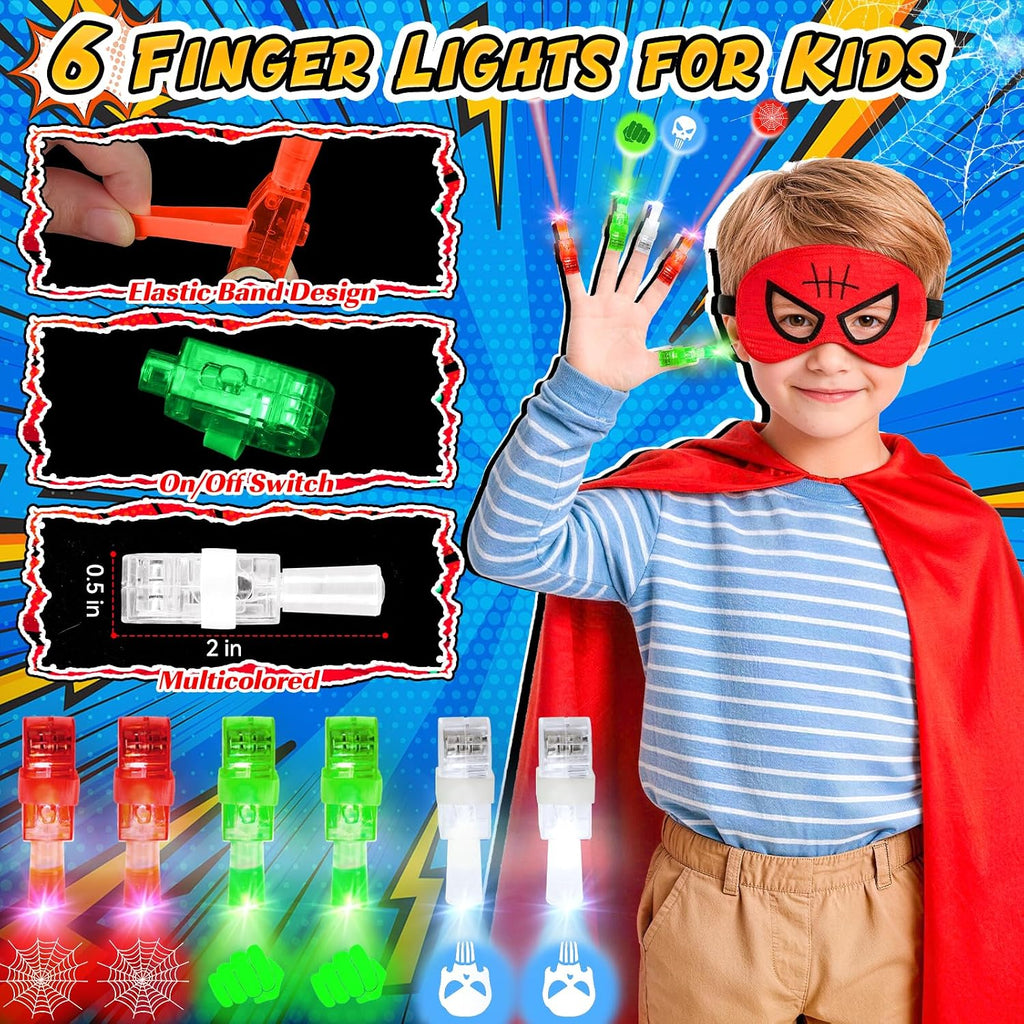 Glow in the Dark Superhero Capes, Halloween Costumes for Kids 3-12 | Finger Lights and Masks for Christmas, Birthday