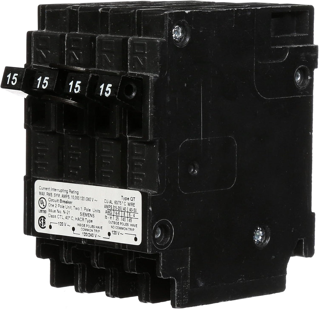 SIEMENS Q21515CT Double Two 15-Amp Single Pole Circuit Breaker