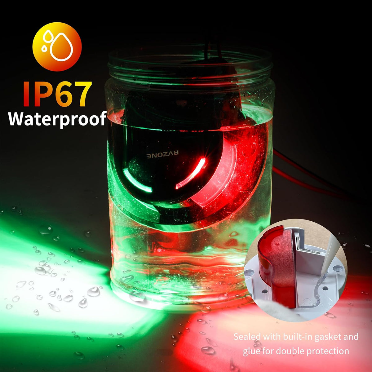 RVZONE Boat Navigation Lights, Red Green LED Bow Lights for Boats, IP67