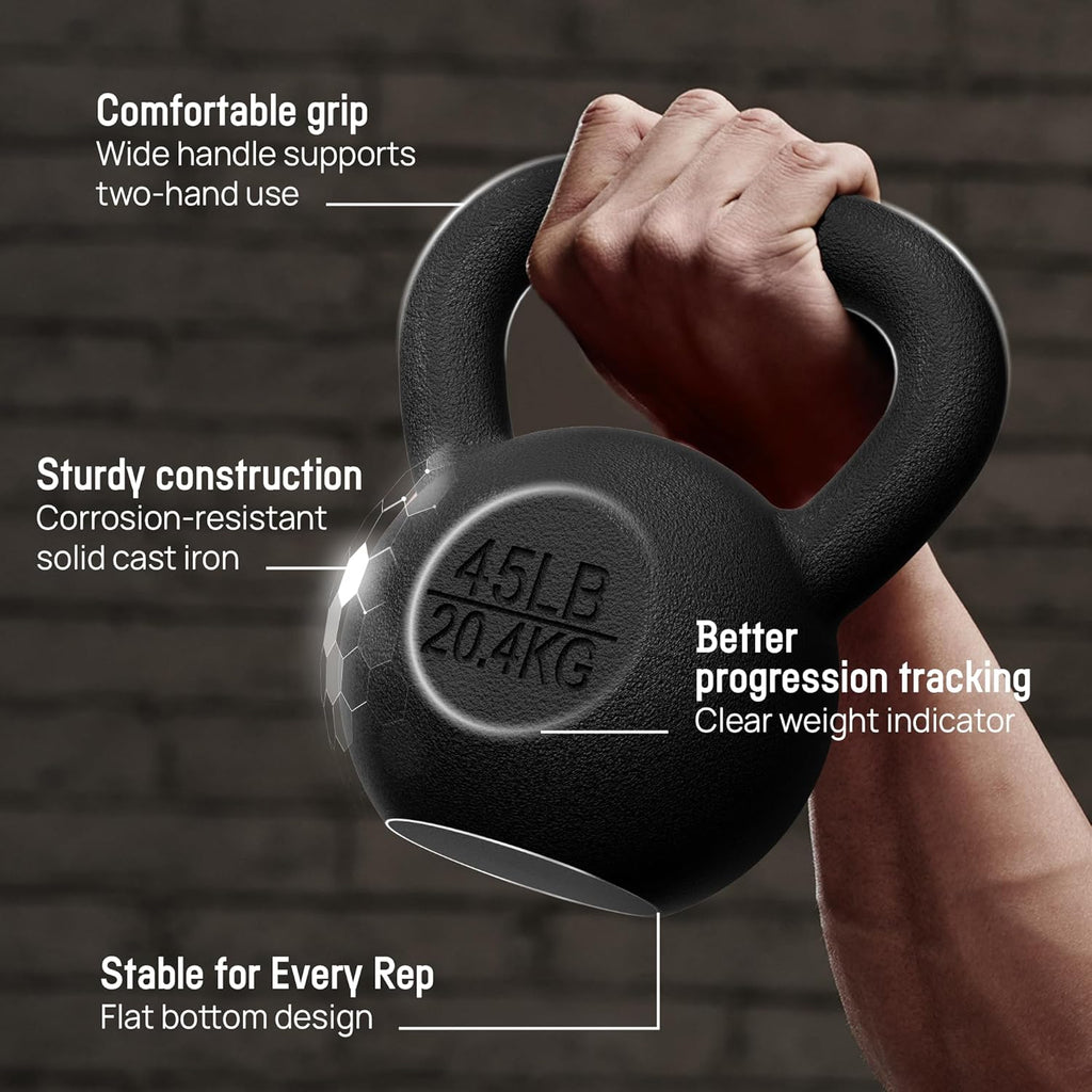 Cast Iron Kettlebell, Strength Training Kettlebells 5-80 Lb (5,10,15,20,25,30,35,40,45,50,60,70,80 Lb) for Full Body