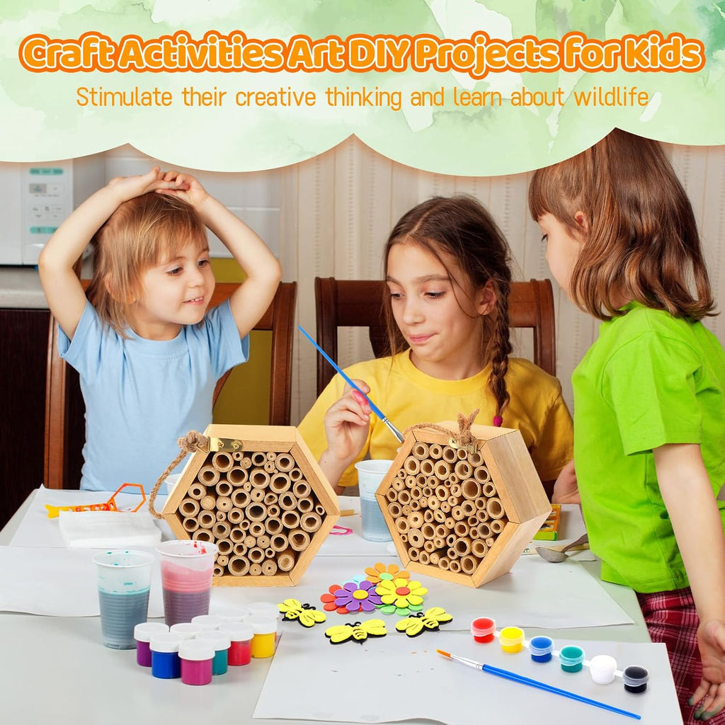 3 Pcs Mason Bee House with DIY Painting Kits, Felt Bee Flower
