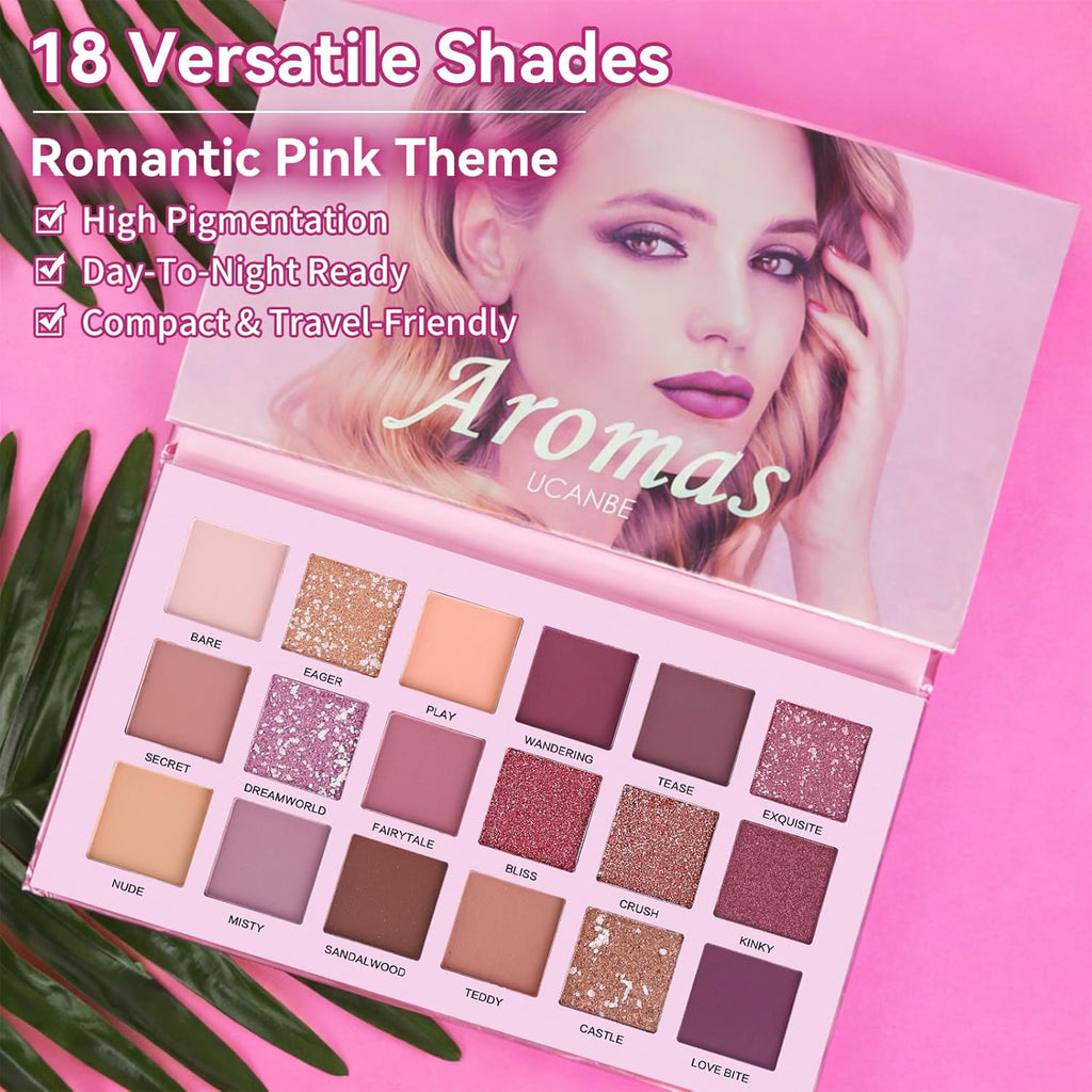 Professional 18 Colors Aromas Nude Eyeshadow Palette Long Lasting Multi Reflective Shimmer Matte Glitter Pressed