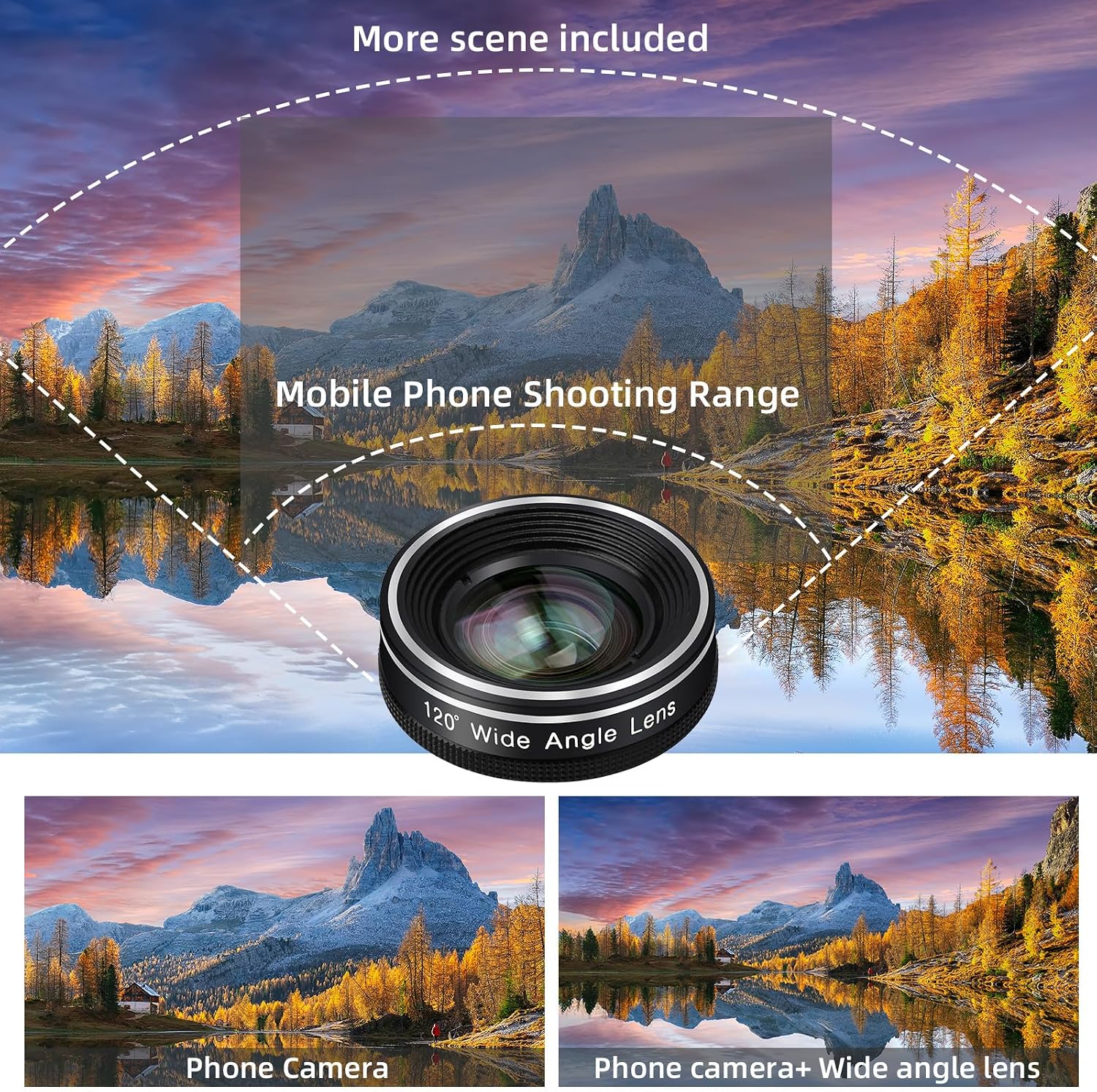 Phone Camera Lens, Godefa 3 in 1 Phone Lens kit-205° Fisheye Lens + Macro Lens + 120° Wide Angle Lens,Clip on Cell