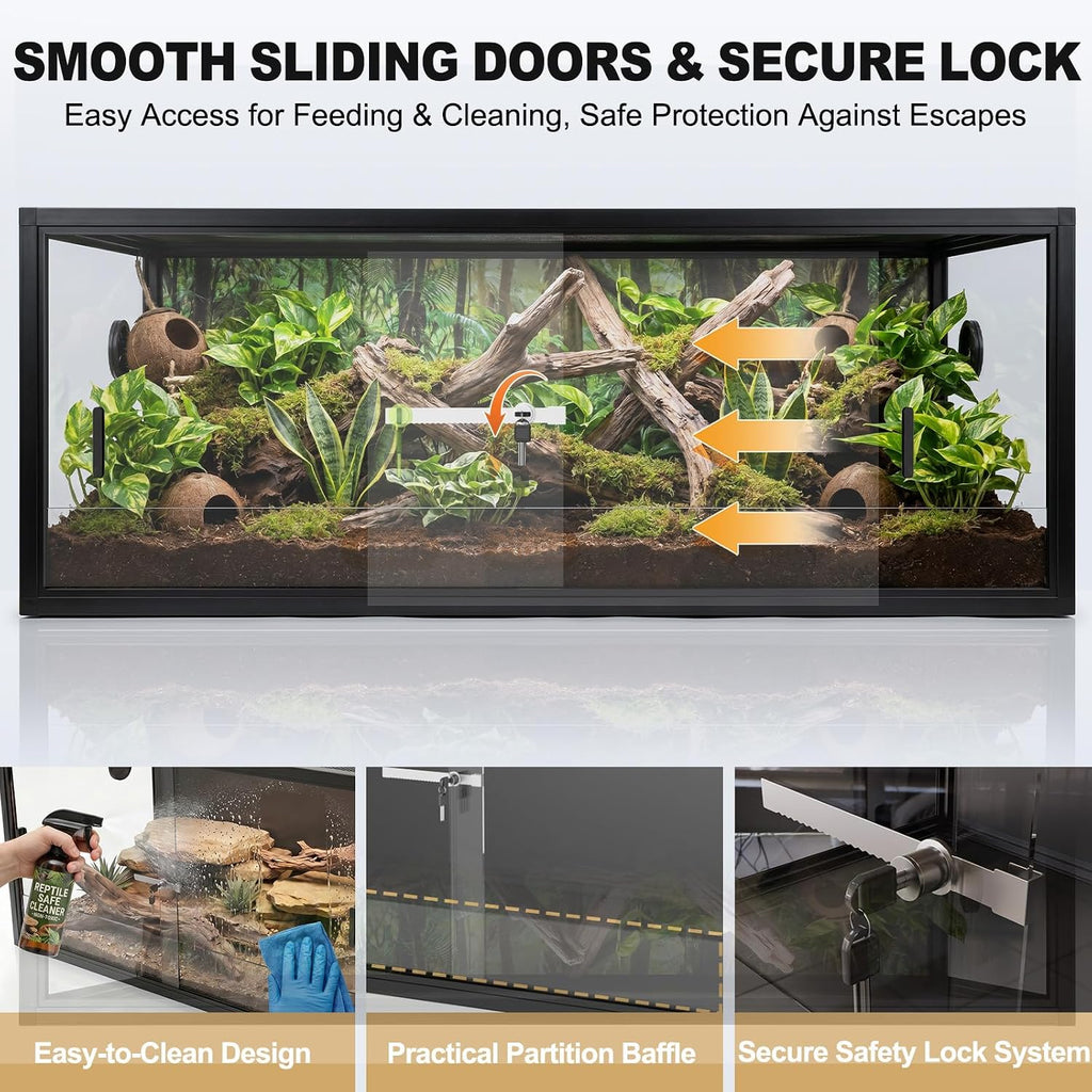90 Gallon Reptile Tank, 48"x24"x18" Front Opening Reptile Terrarium, Black | Aluminum Frame Reptile Enclosure with