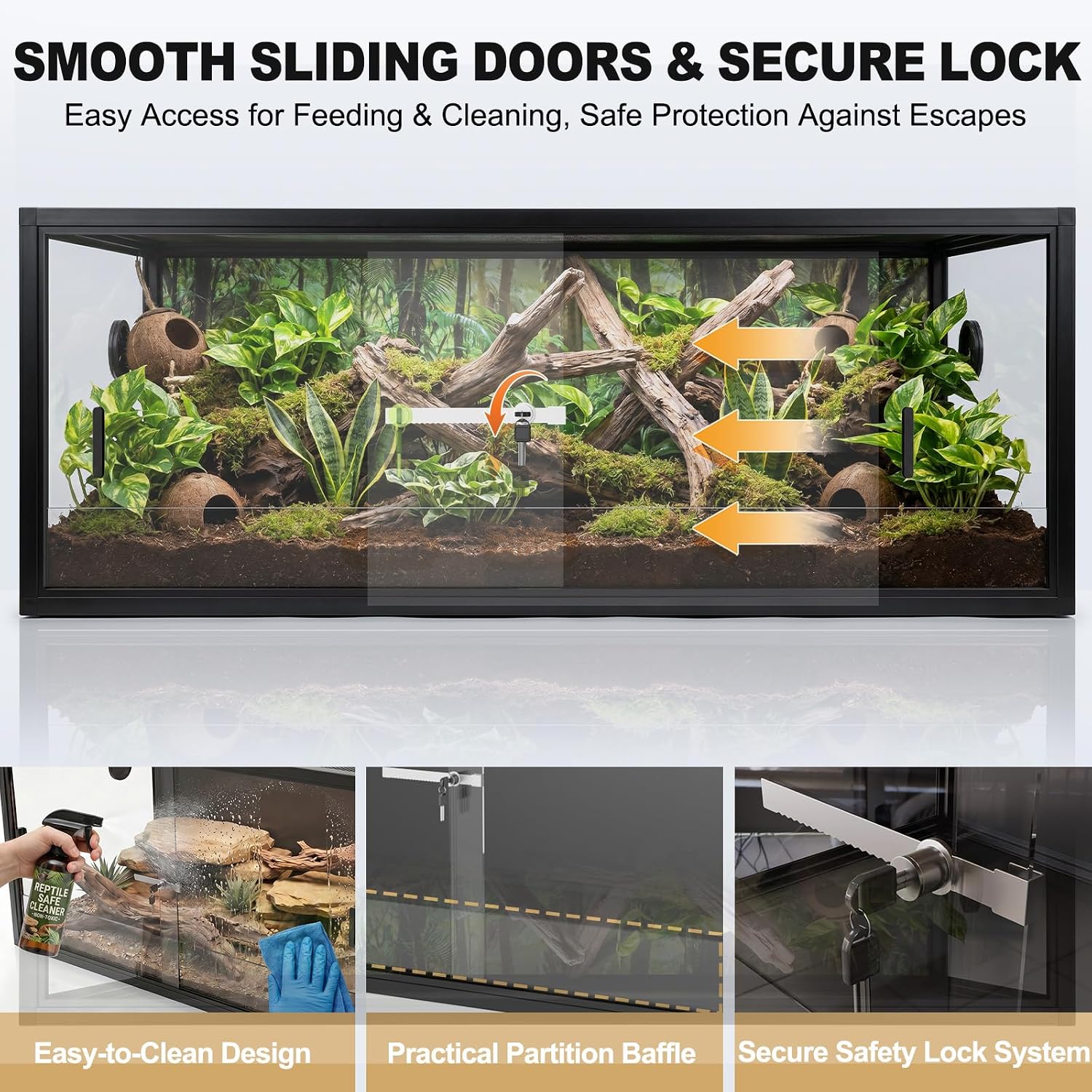 90 Gallon Reptile Tank, 48"x24"x18" Front Opening Reptile Terrarium, Black | Aluminum Frame Reptile Enclosure with