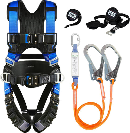 Safety Harness Fall Protection Kit with Shock Absorbing Lanyard | Safety Straps Upgrade Quick Buckles, Roofing