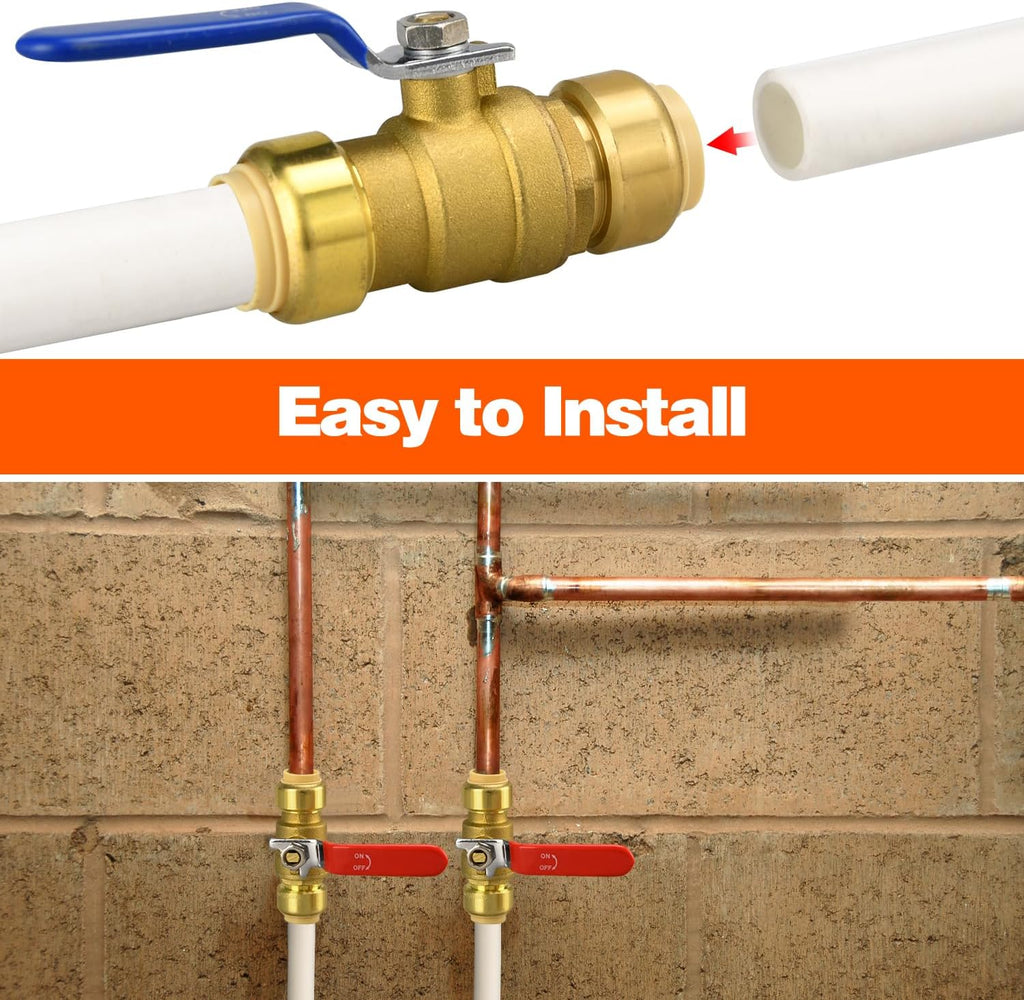 3/4" Push Fit Ball Valve with Disconnect Clip, Push-Fit Shut Off Valve