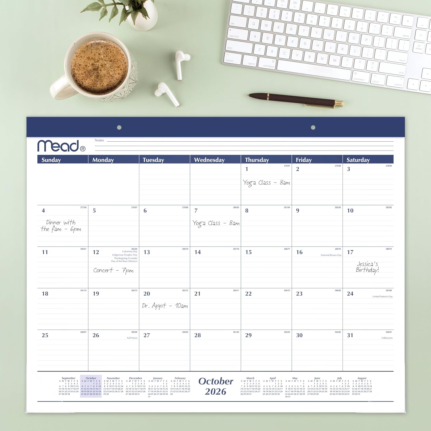 2027 Desk Pad Calendar, Monthly Desk Wall Planner, 15-Month Oct-Dec, 21.75" x 17" (CRM9202027)