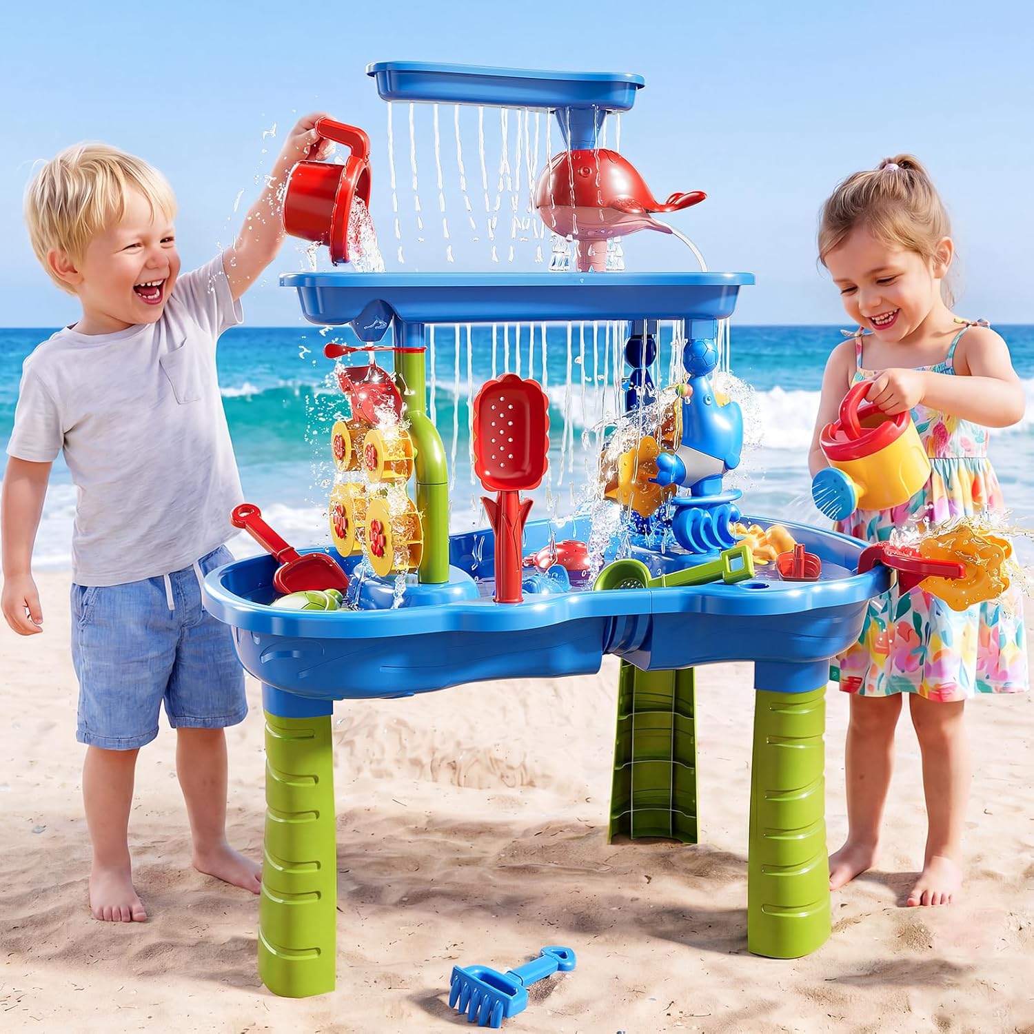 3-Tier Sand and Water Table for Kids, Summer Outdoor Beach Outside Backyard Activity Sensory Kids Sand and Water