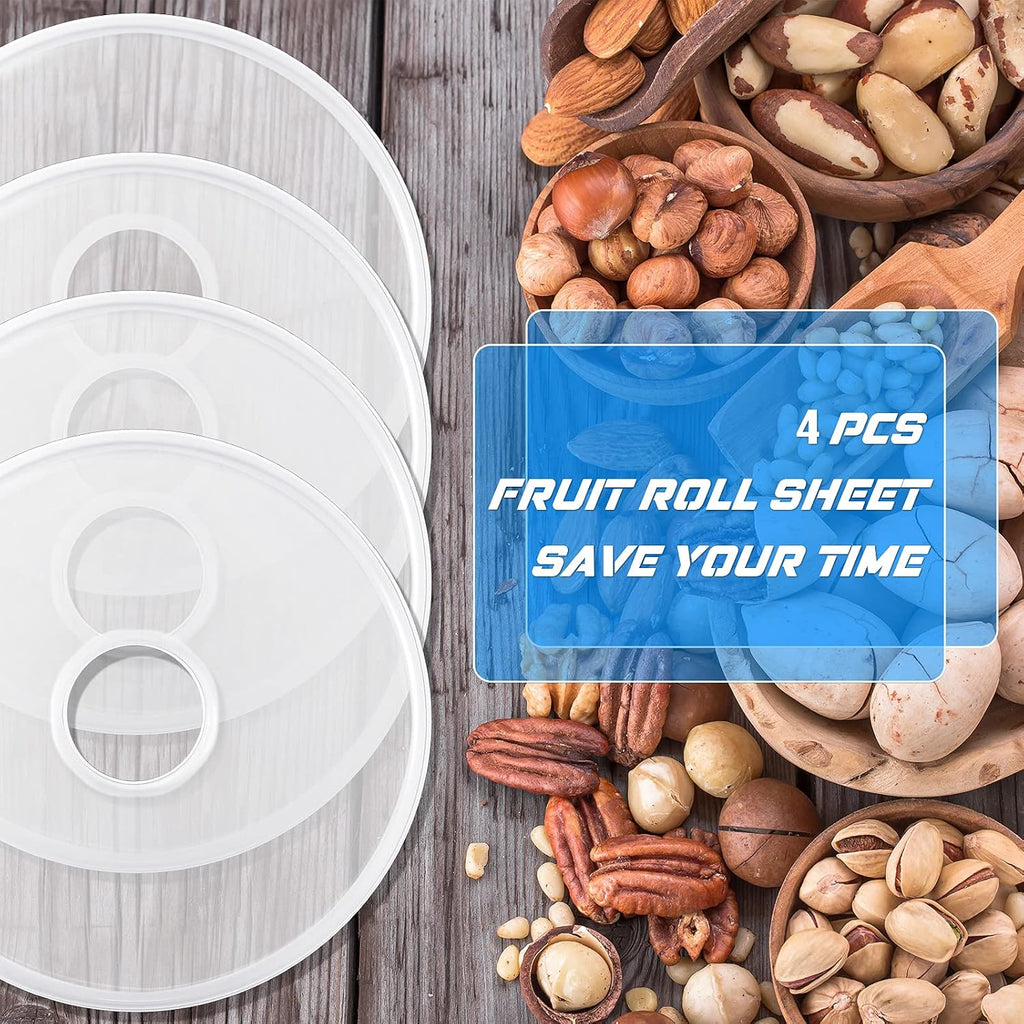 4 Pack Non-Stick Dehydrator Trays, 12 x 12'' Fruit Leather Roll Sheets & Dehydrator Accessories, Perfect for Making