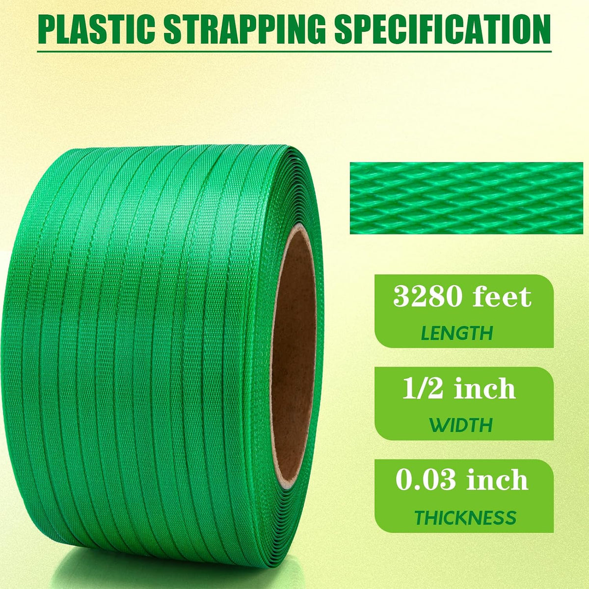 Heavy Duty Polyester Strapping Band 3280' x 1/2" x 0.030" Green, 300 lbs Break Strength