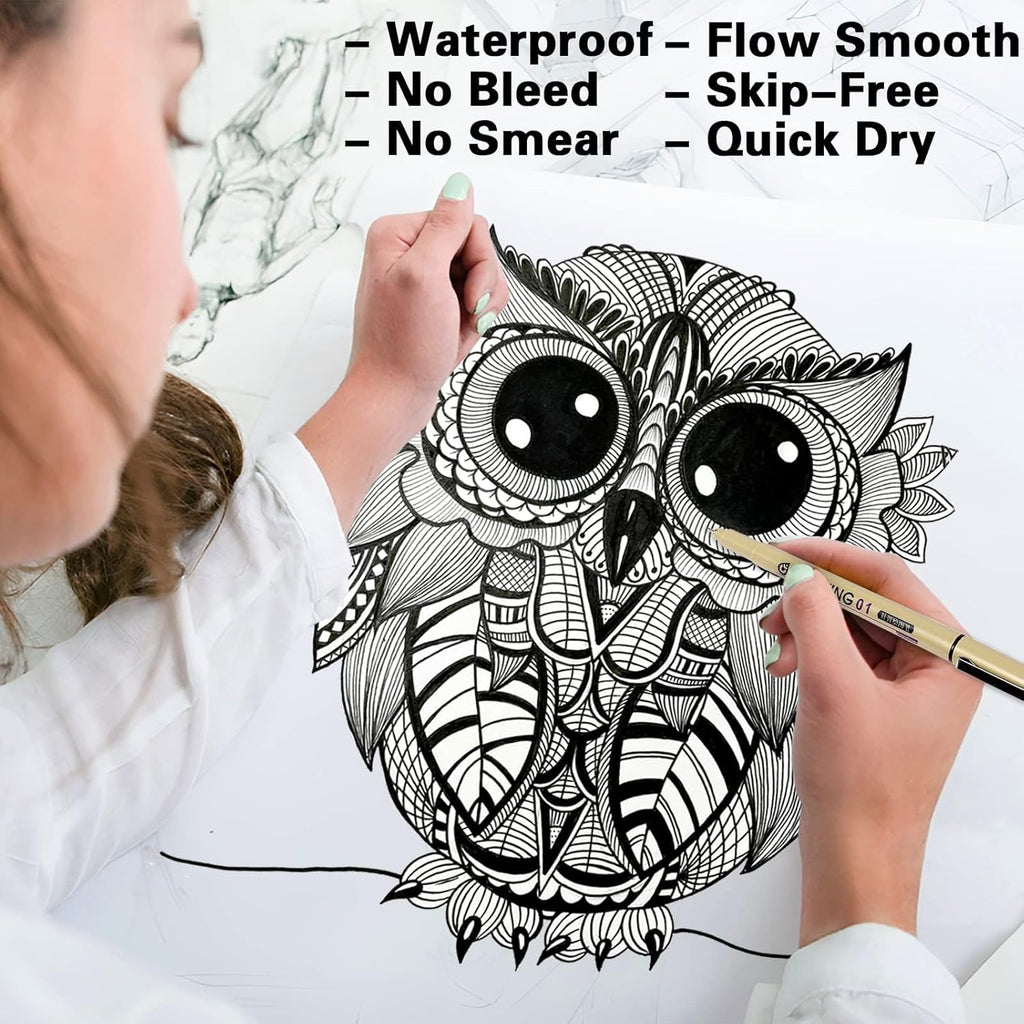 Muchcute Micro Fineliner Drawing Art Pens: 12 Black Fine Line Waterproof Ink Set Artist Supplies Archival Inking