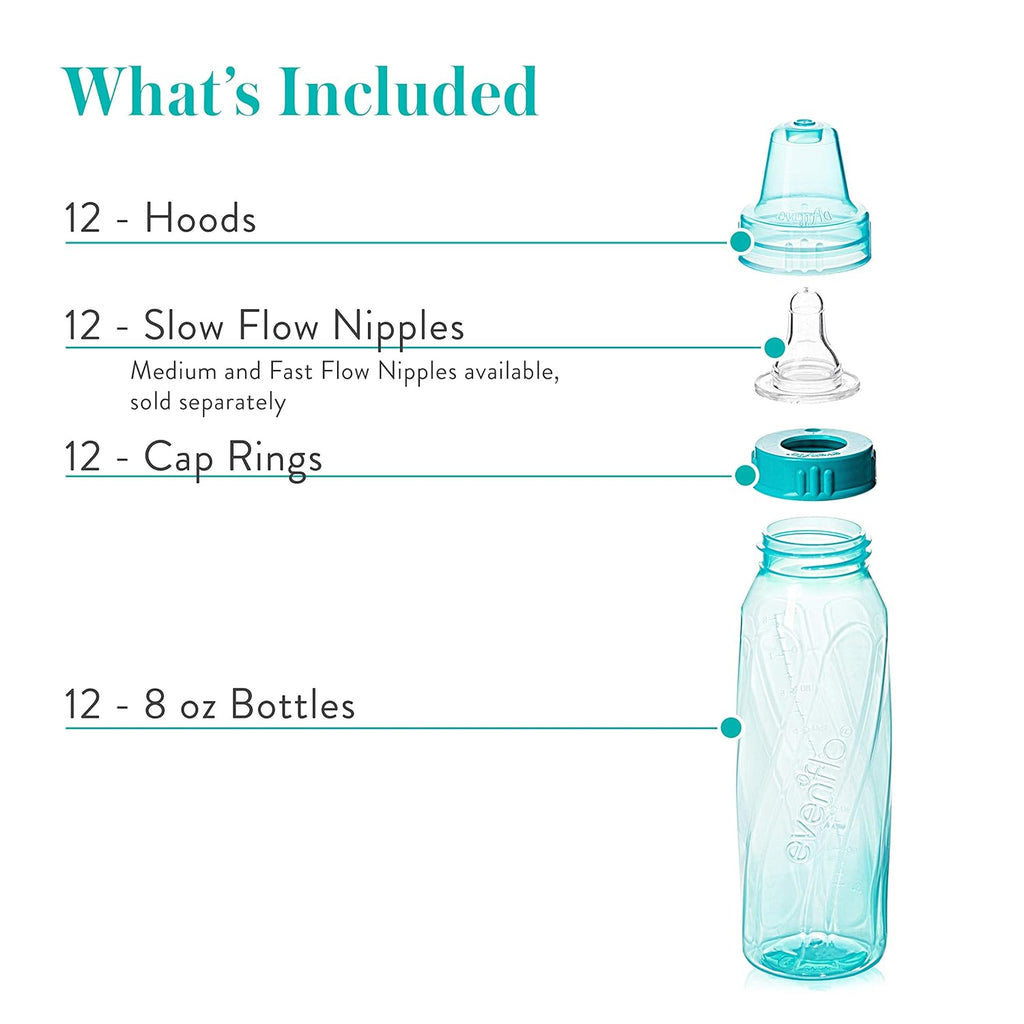 Feeding Classic Tinted Plastic Standard Neck Bottles for Baby, Infant and Newborn, Pink/Lavender/Teal, 8 Oz, 12 Bottles