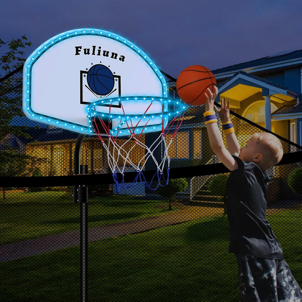 Solar Power Trampoline Basketball Hoop with Led Lights, Easy to Install Basketball Hoop Fit for 25mm Straight Pole &