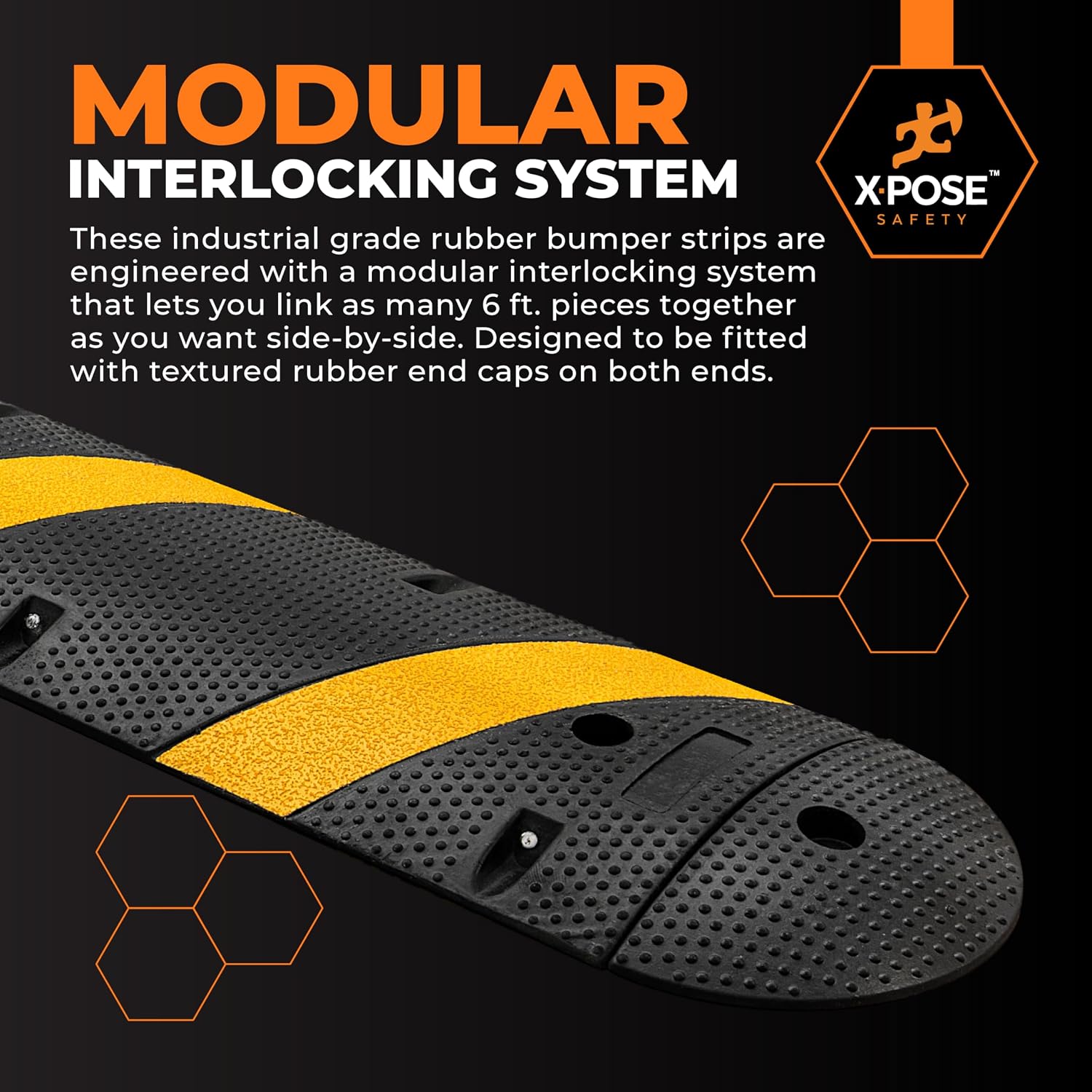 6 Ft Rubber Speed Bump, 1 Pack – Heavy Duty Modular Interlocking Traffic Hump with Reflective Strips, 22,000 lb