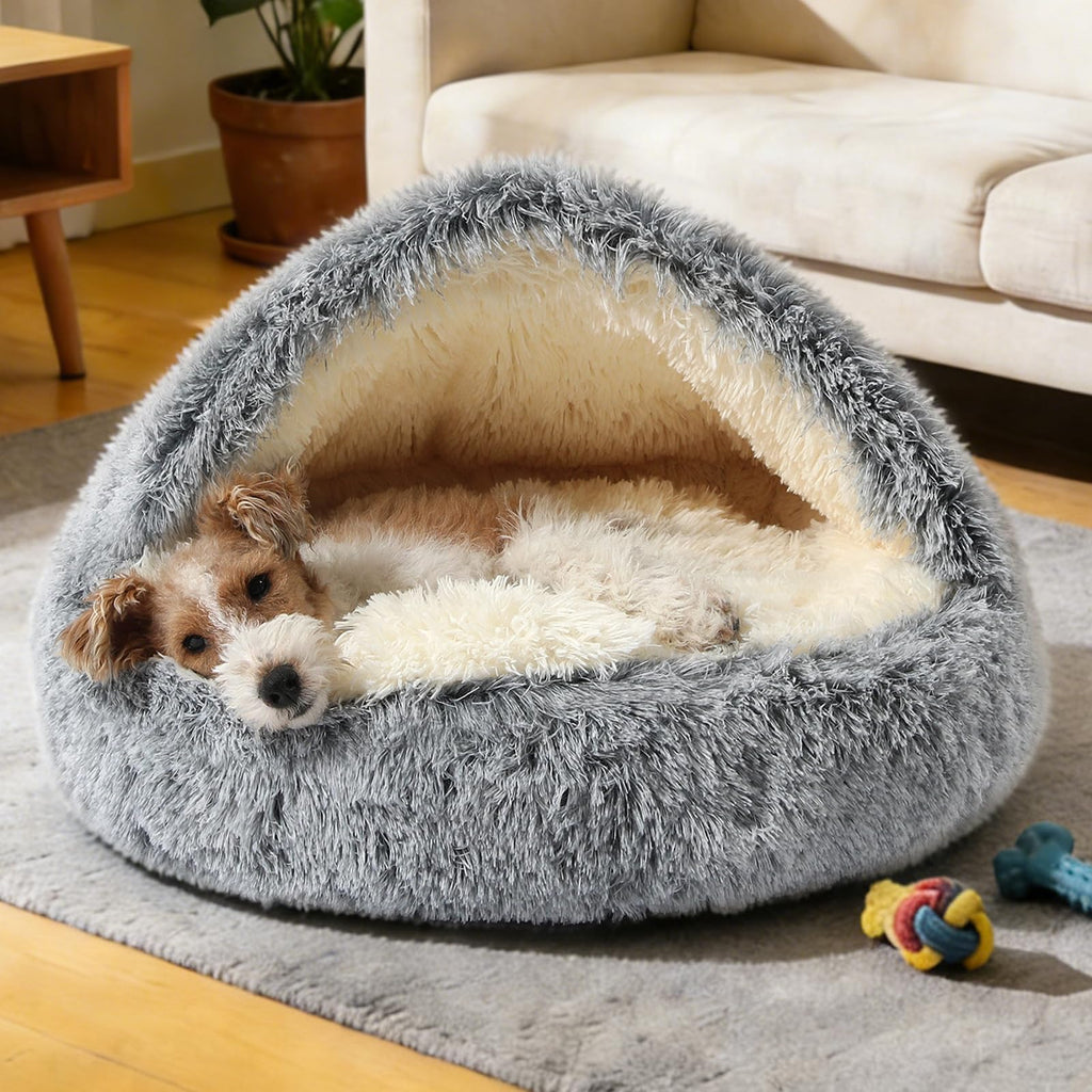 Hooded Donut Bed, Calming Cave for Cats & Small Dogs