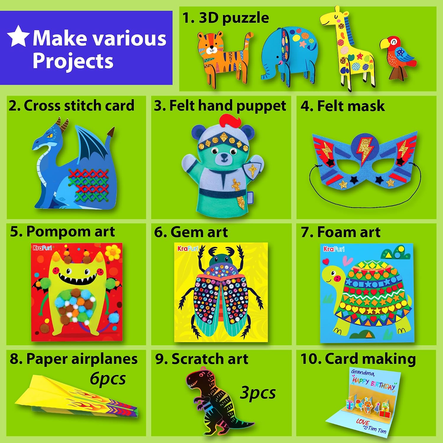 Toddler Art and Craft Kit, Preschool Educational Activities with 10 Envelope Projects - Origami, Puppets, Lacing &