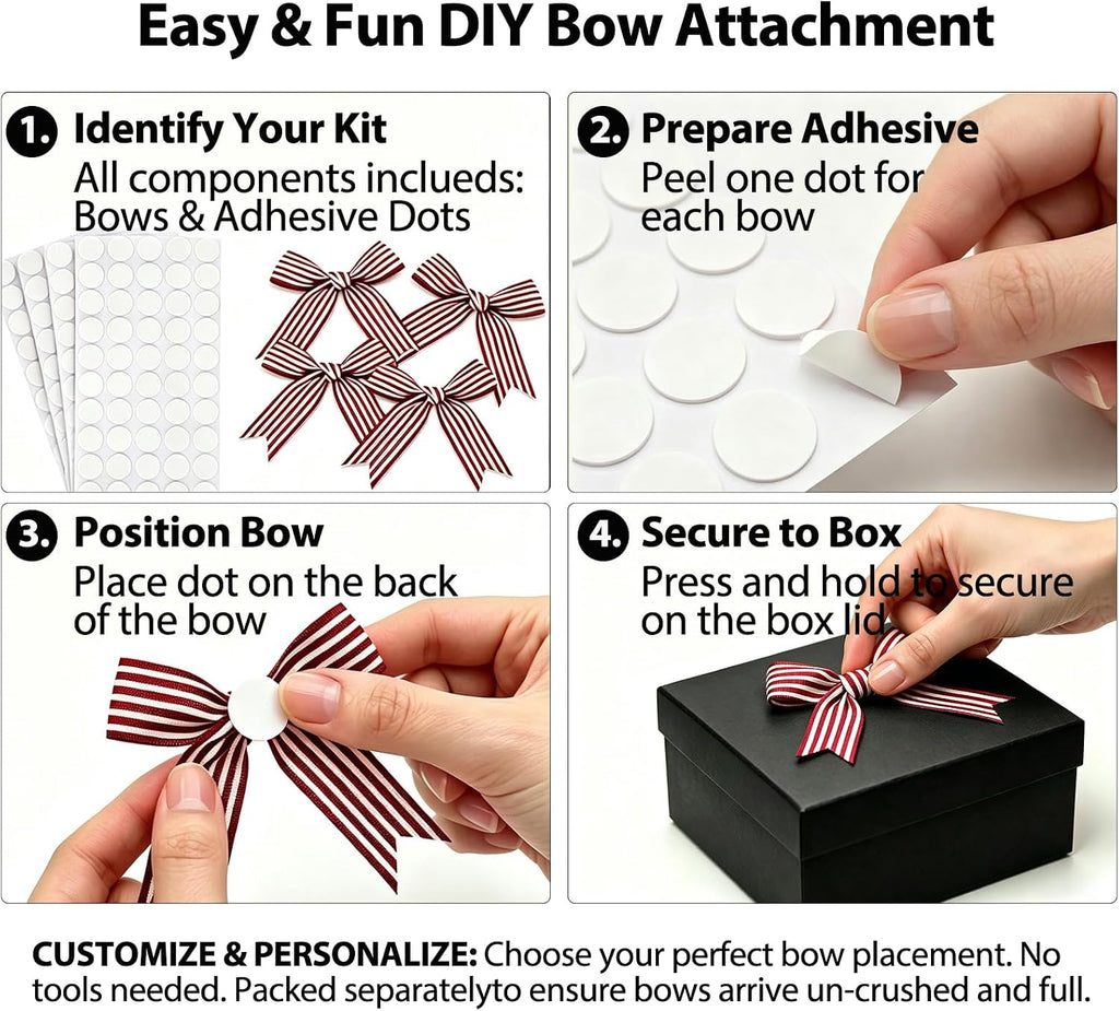 5-Piece Nested Gift Boxes with Lids - Heavy Duty Rigid Black Gift Boxes for Presents with DIY Wine Red and White