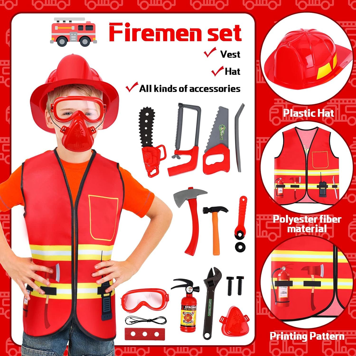 5 Sets Kids Dress up Costumes, Toddler Dress up Clothes for Boys Girls, Community Helpers Construction Worker Police