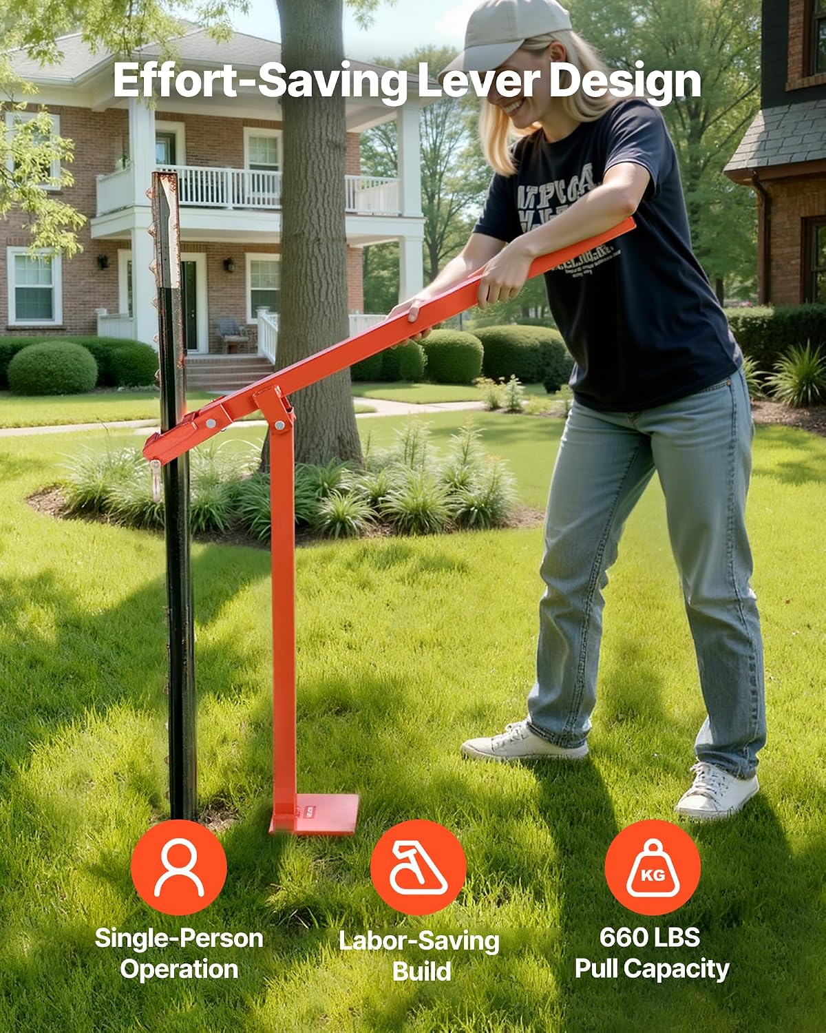 36 in T Post Puller, Heavy Duty Fence Post Pullers with Puller Plate & 47 in Lifting Chain, Labor-Saving T-Post