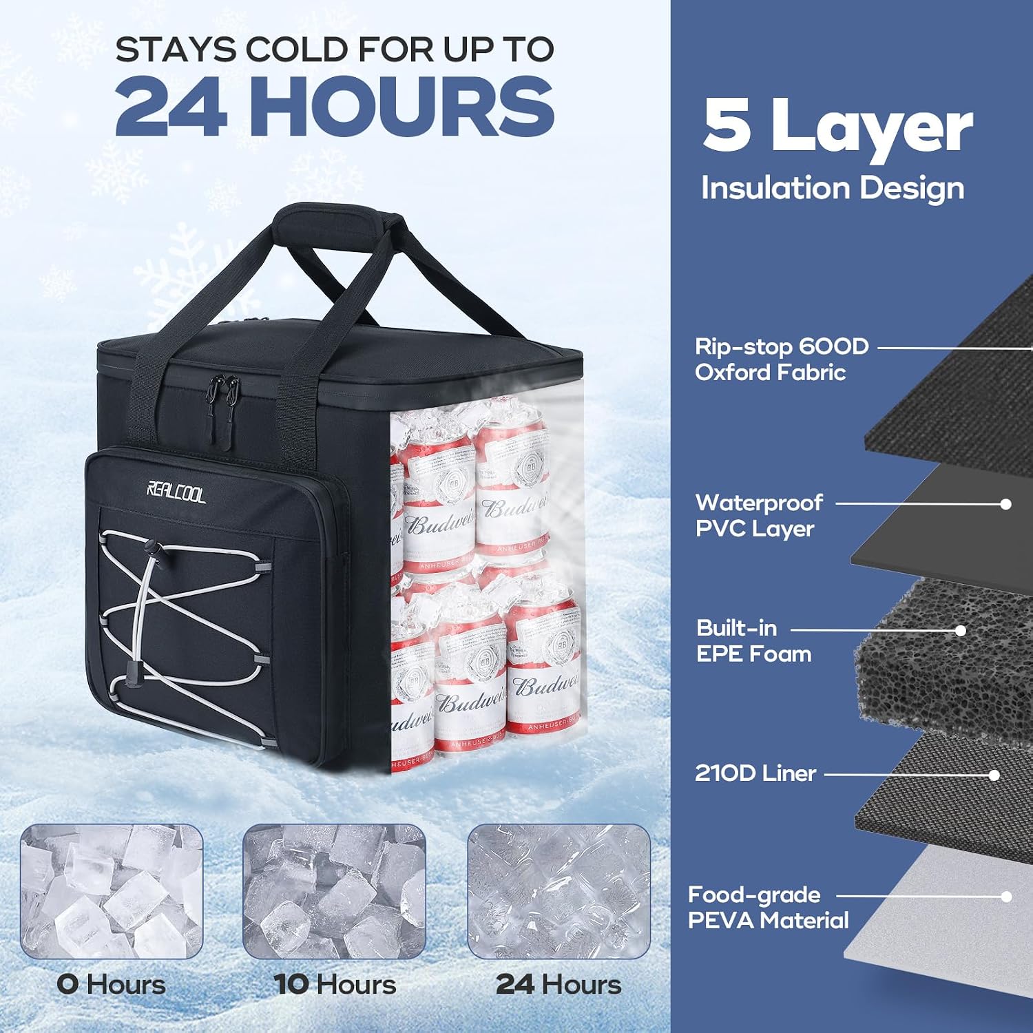 35/45 Can Collapsible Soft Cooler Bag, Leakproof Ice Chest | 24h Cold (With Ice), Multi-Pockets, 5-Layer