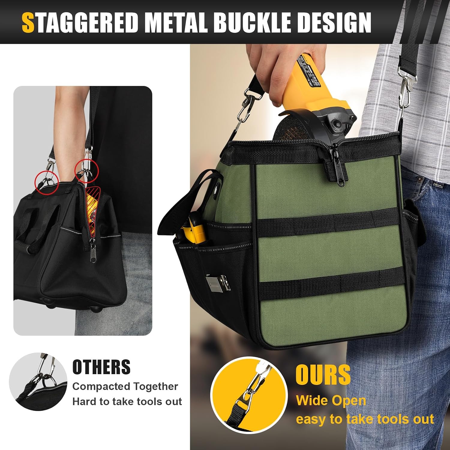 18-Inch Large Tool Bag, 16-Pocket Portable Tool Box Organizer Storage, Heavy Duty Tactical Toolbag with Big Zipper