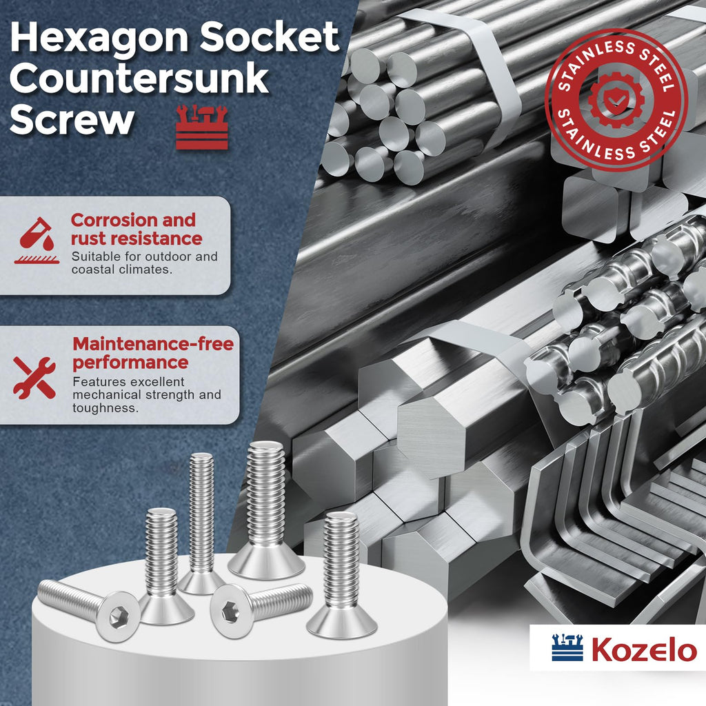 Kozelo 10Pcs #10-24x1-1/2 Flat Head Socket Cap Screw Countersunk Bolt