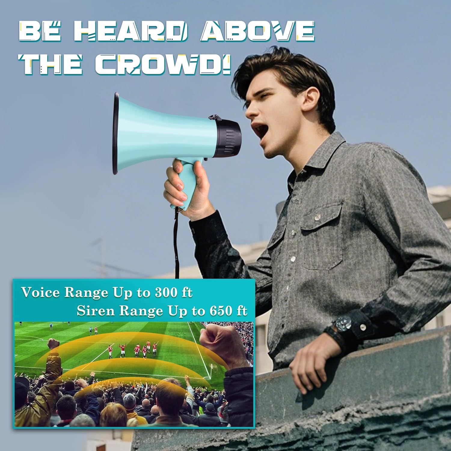 20W Megaphone Bullhorn, Built in Siren & 240s Recording, 5.4"×8.6" Portable Megaphone with Volume Control Cover Up to
