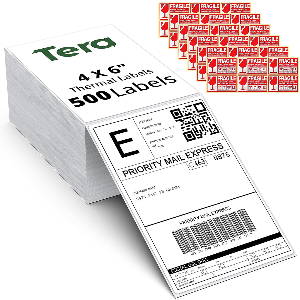 Direct Thermal Labels Fanfold: 4" x 6" Shipping Labels Adhesive 500Pcs | Resistance to Water Grease Scratches, Three