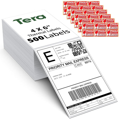 Direct Thermal Labels Fanfold: 4" x 6" Shipping Labels Adhesive 500Pcs | Resistance to Water Grease Scratches, Three