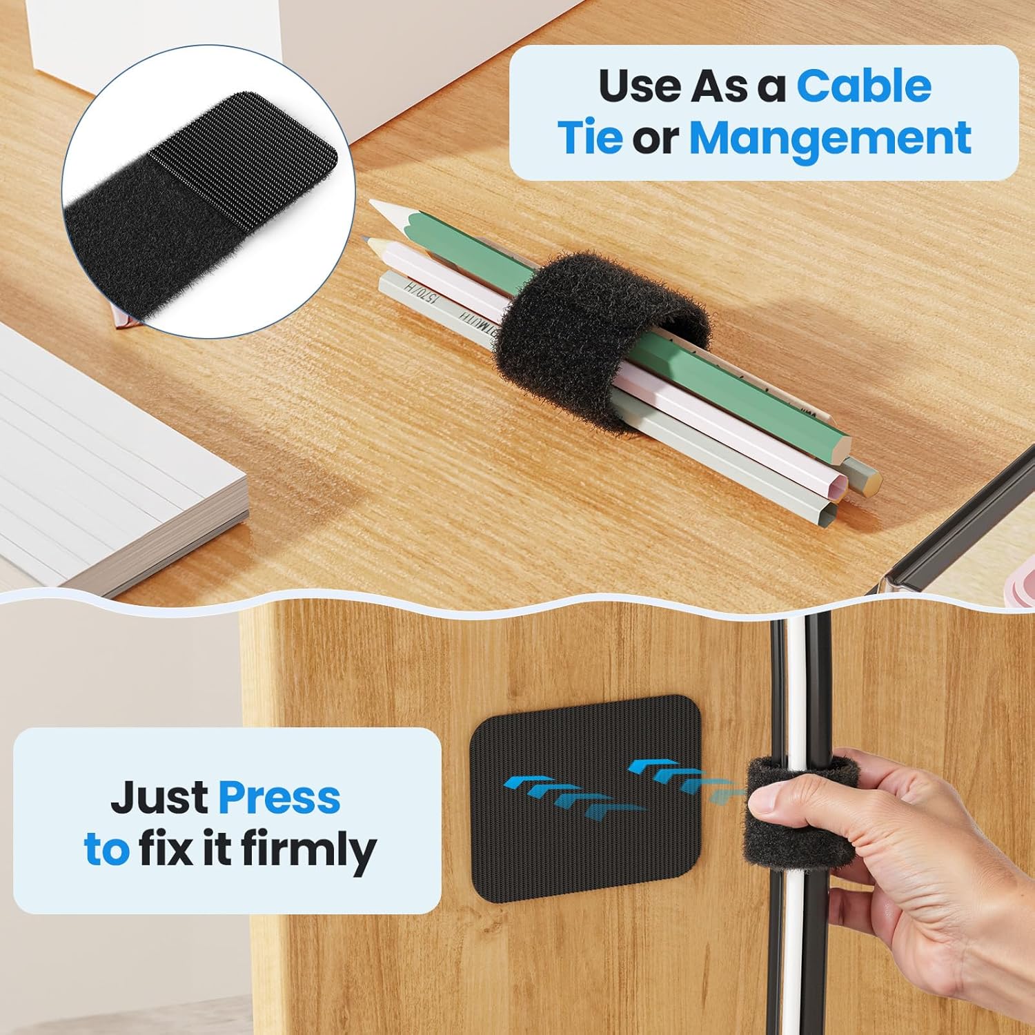 Cable Management Under Desk, 【Up to 15 Cord】【Enhanced Wire Holder】 Cord Organizer, Adjustable Hook and Loop Cable