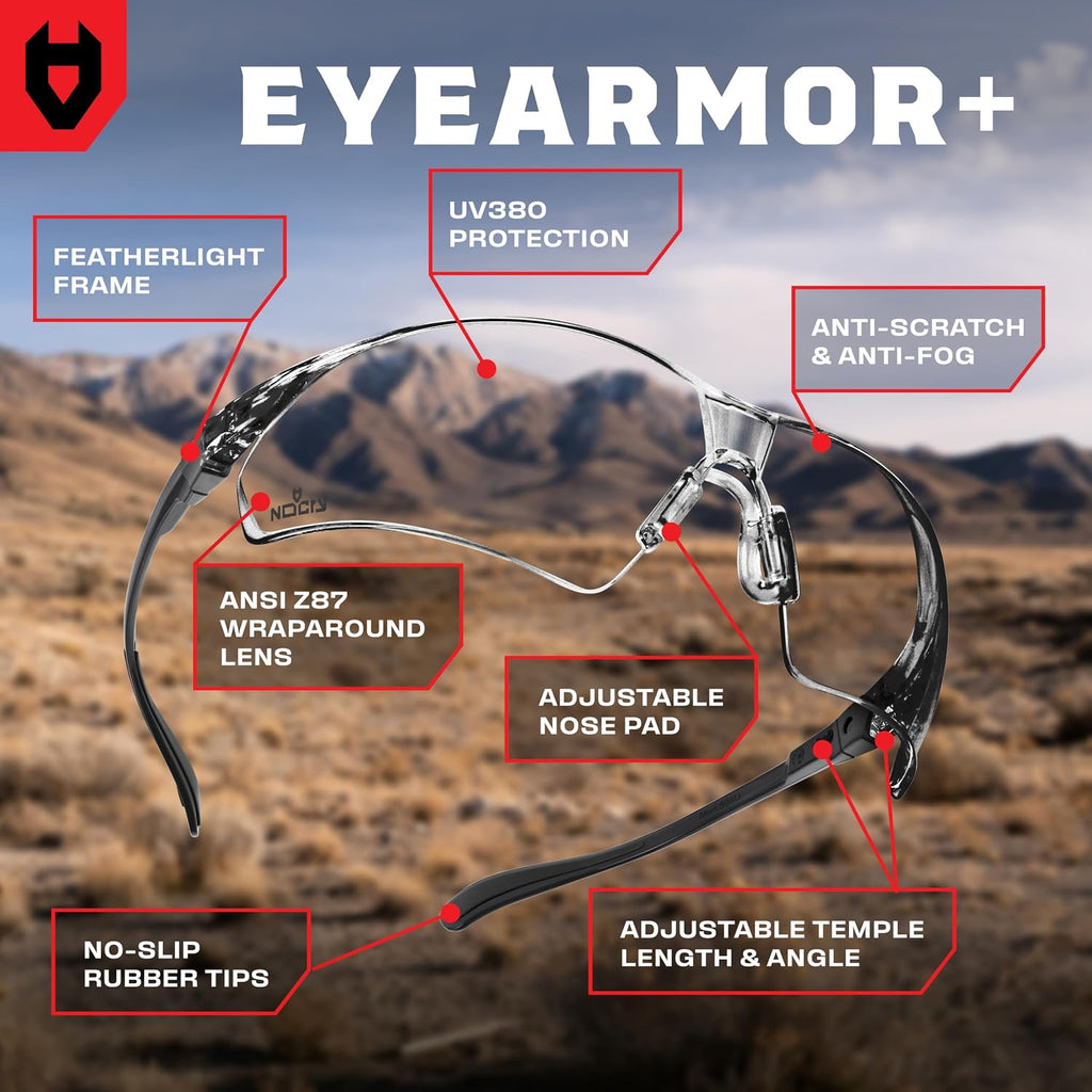 Clear Shooting Glasses for Men with Anti-Fog and Scratch Resistant Wraparound Lenses — ANSI Z87 Safety Glasses for