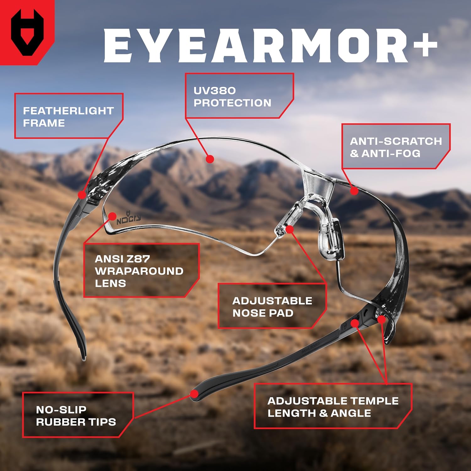 Clear Shooting Glasses for Men with Anti-Fog and Scratch Resistant Wraparound Lenses — ANSI Z87 Safety Glasses for