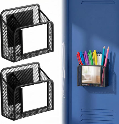 2 Pack Magnetic Mesh Locker Organizer with Mirror, Magnetic Pencil Holder Storage Caddy, 2 Compartments Locker