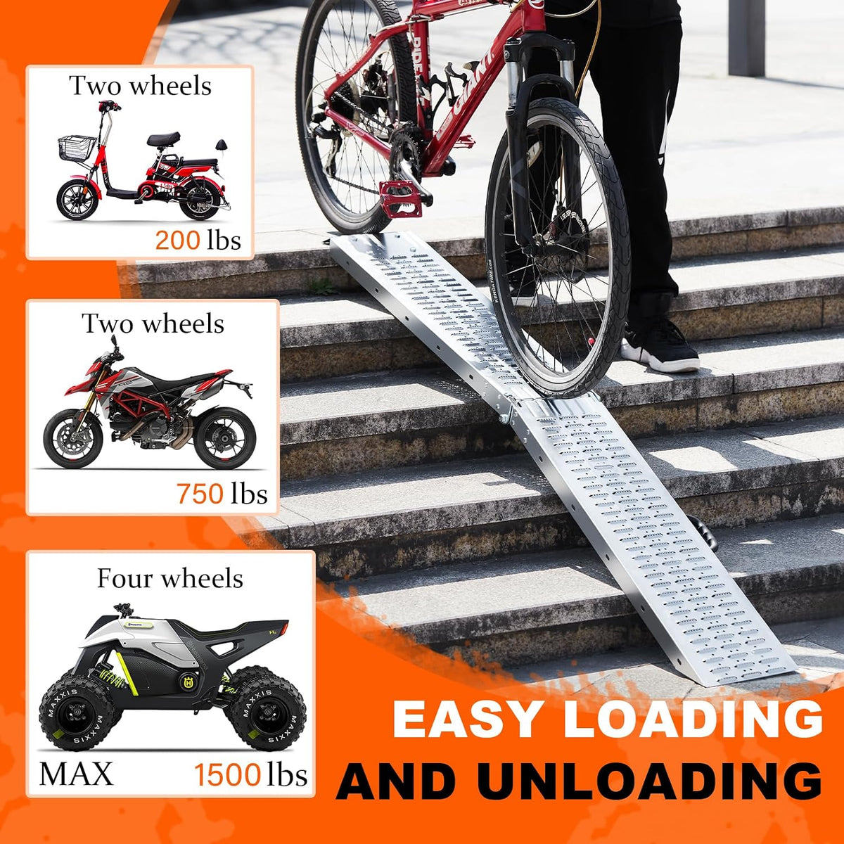 72.5" Heavy Duty Folding Loading Ramps, 1500lb Capacity, Ideal for Motorcycles, Lawn Mowers, ATVs, UTVs, and More –