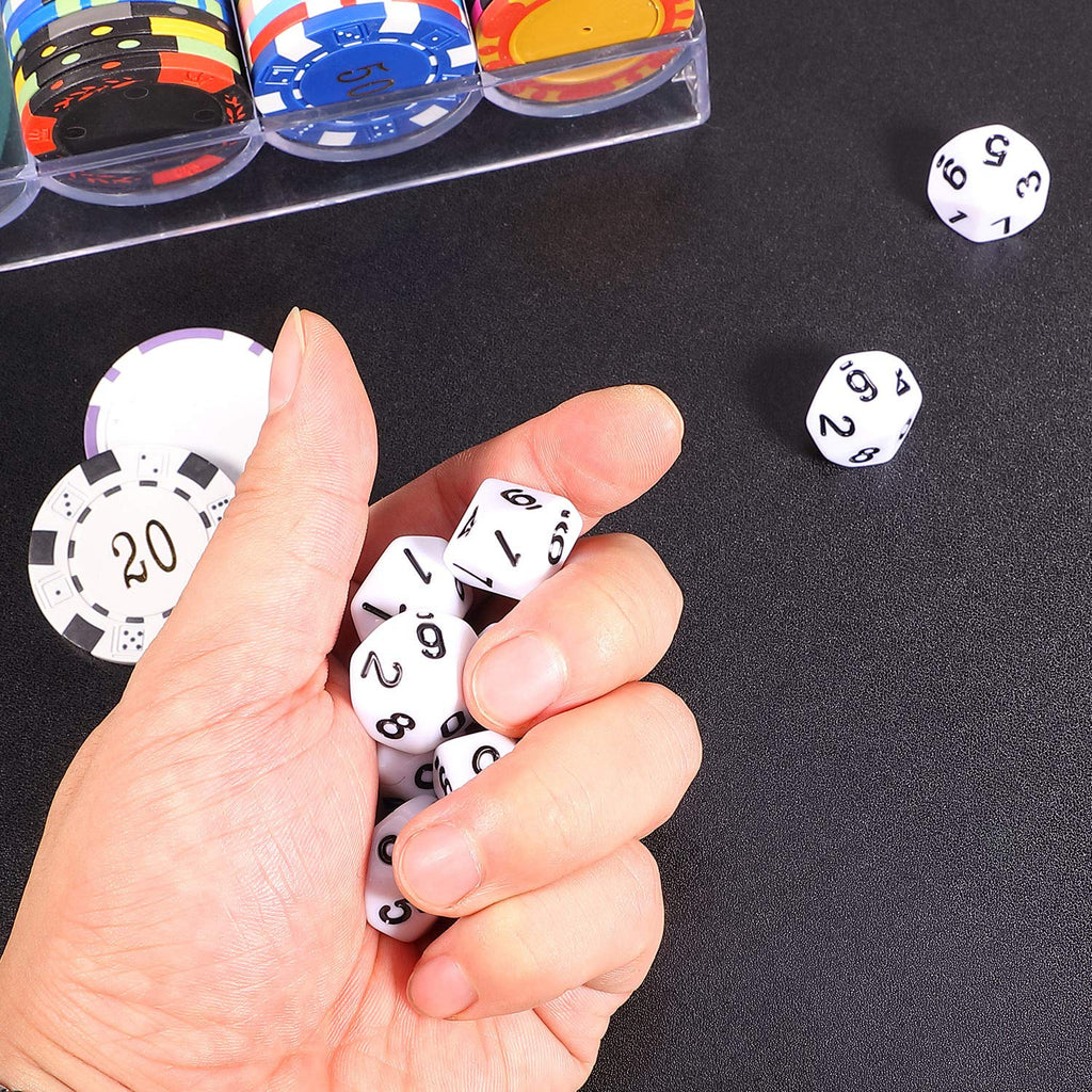 25 Pcs Polyhedral Dice Set,Black with White,10 Sides
