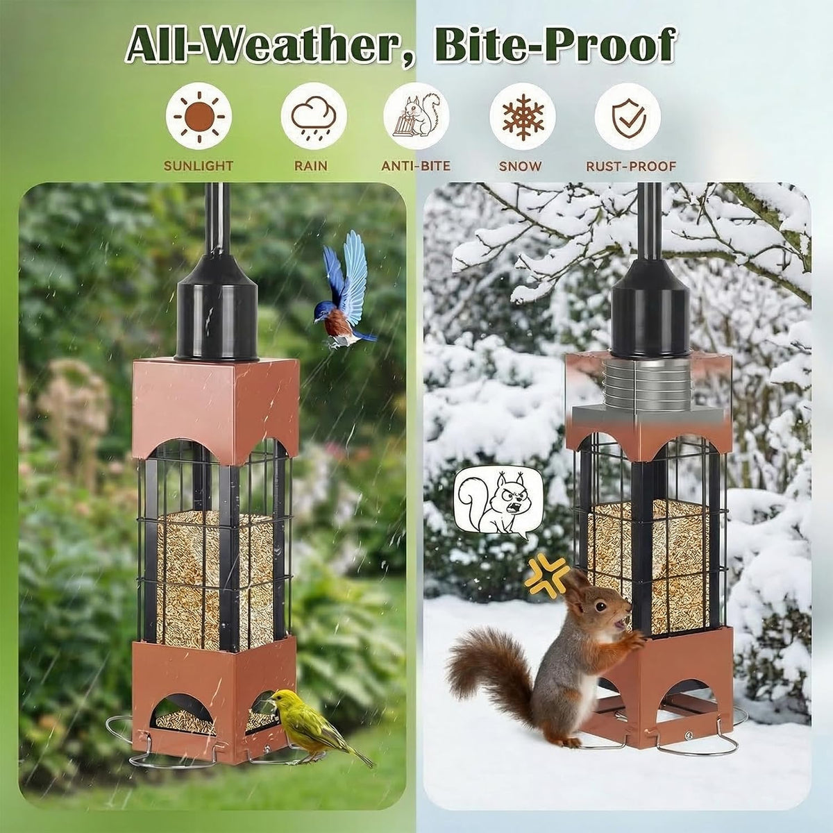 Squirrel Proof Bird Feeders for Outdoors Hanging, 5LB Large Capacity Metal Wild Bird Feeders, Heavy Duty Chew Proof
