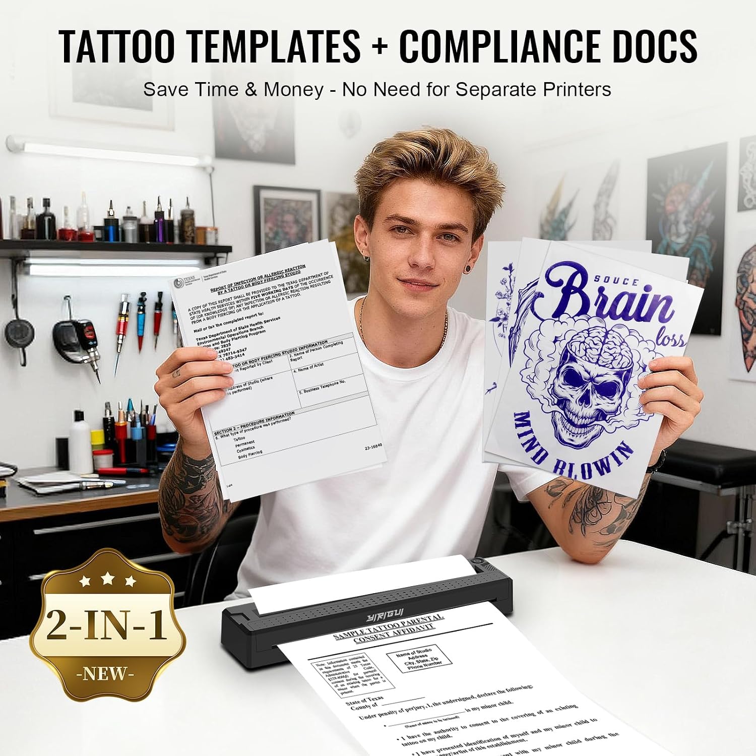 2026 New 2 in 1 Tattoo Stencil & Document Printer, Wireless Bluetooth Thermal Printer - HD Fast Transfer, Portable