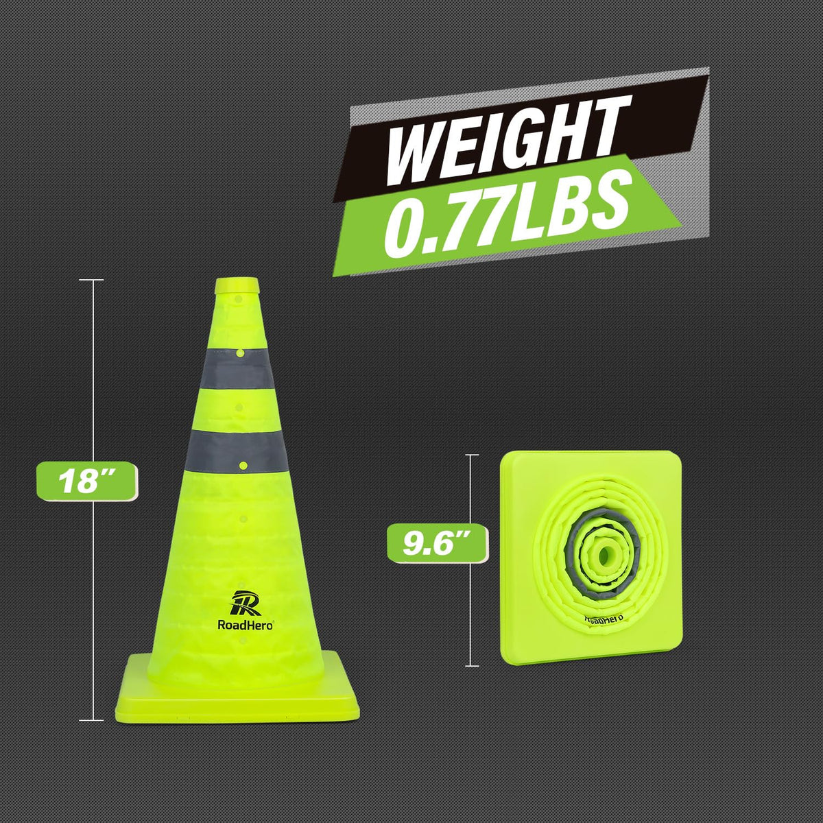 18 Inch 2 Pack Collapsible Traffic Safety Cones with Bag, Green