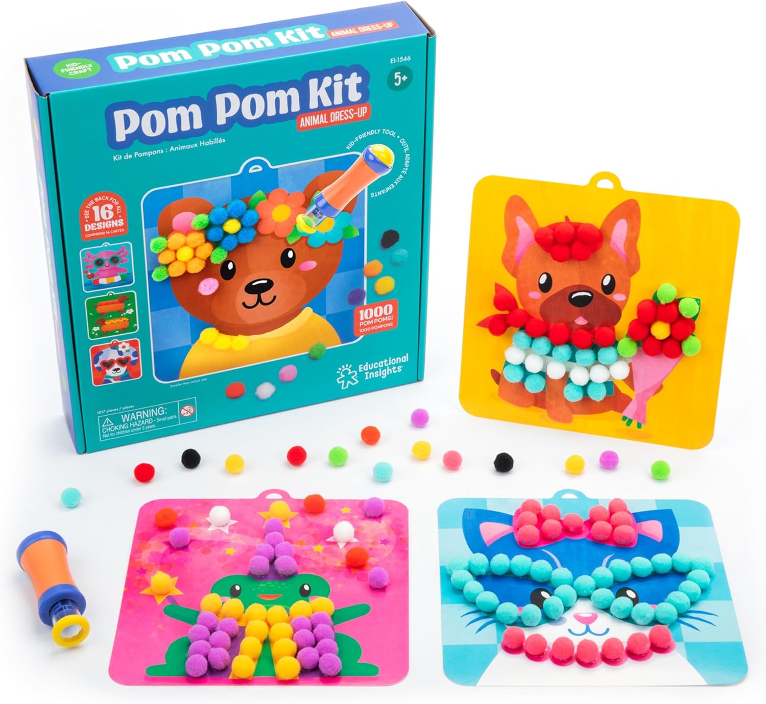 Pom Pom Kit: Animal Dress Up - Arts and Crafts for Kids 4-6, DIY Arts & Crafts Kits, Kids No Mess Activities
