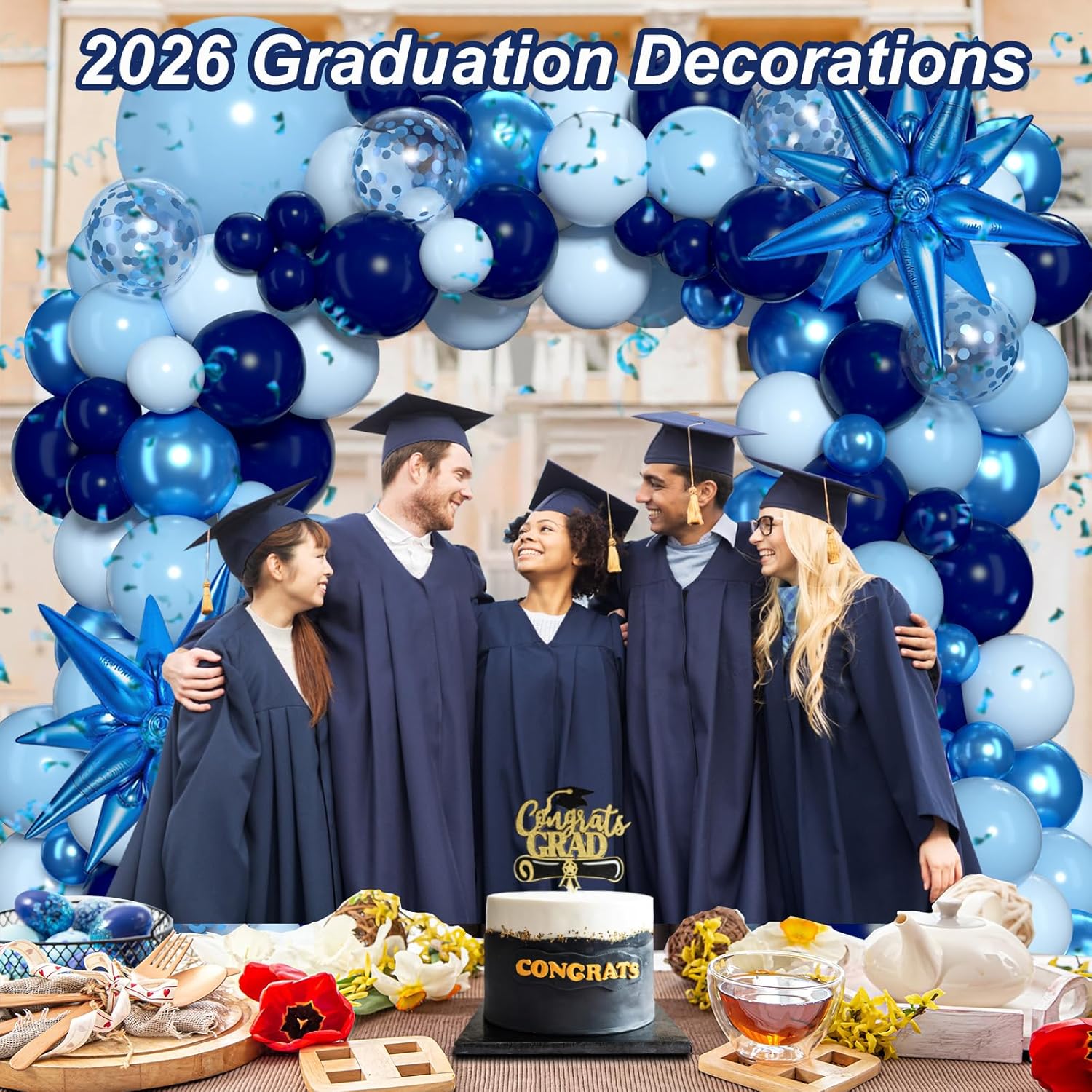 Blue Balloons Arch Kit, Different Shades Navy Blue Balloons for Blue Graduation Decorations 2026 Grad Class Father's