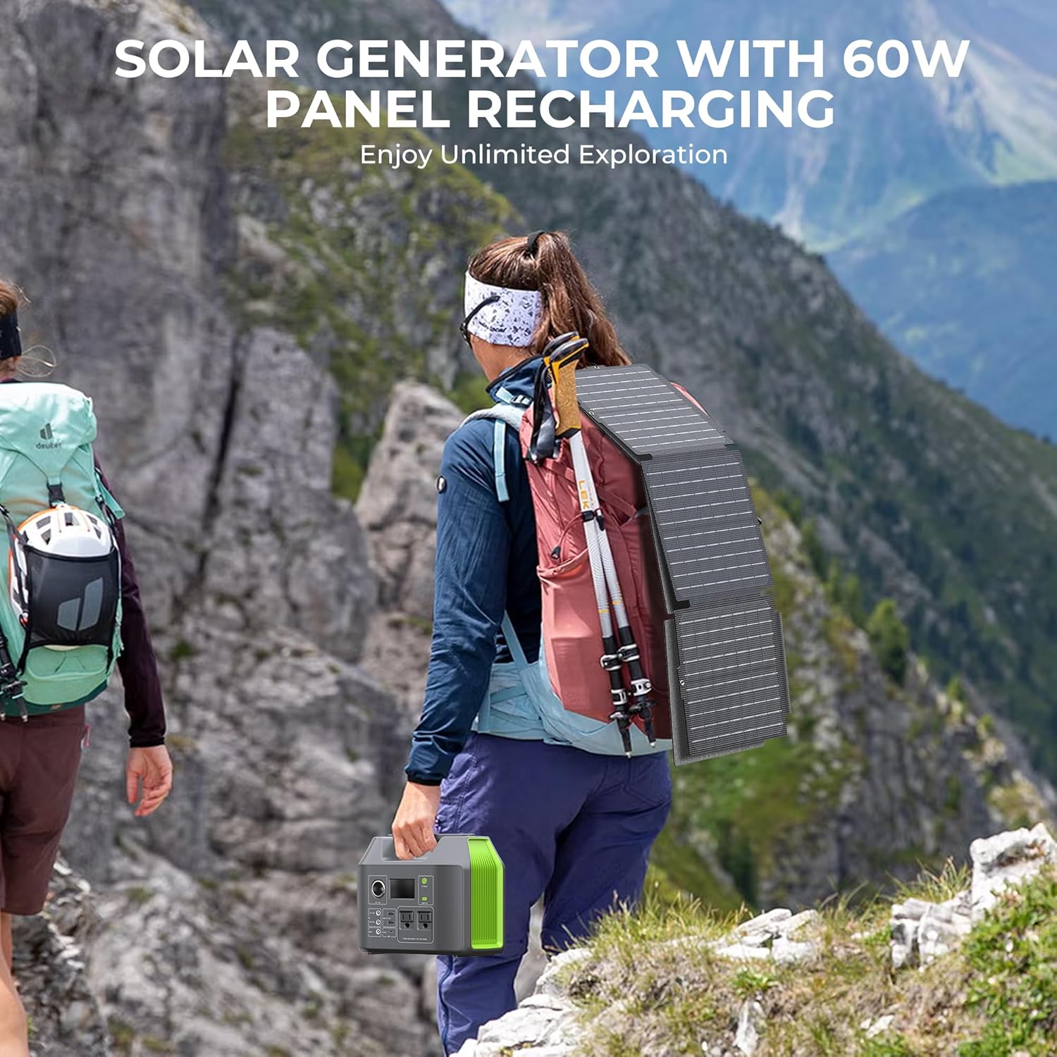 Portable Solar Generator, 300W Portable Power Station with Foldable 60W Solar Panel, 110V Pure Sine Wave 296Wh