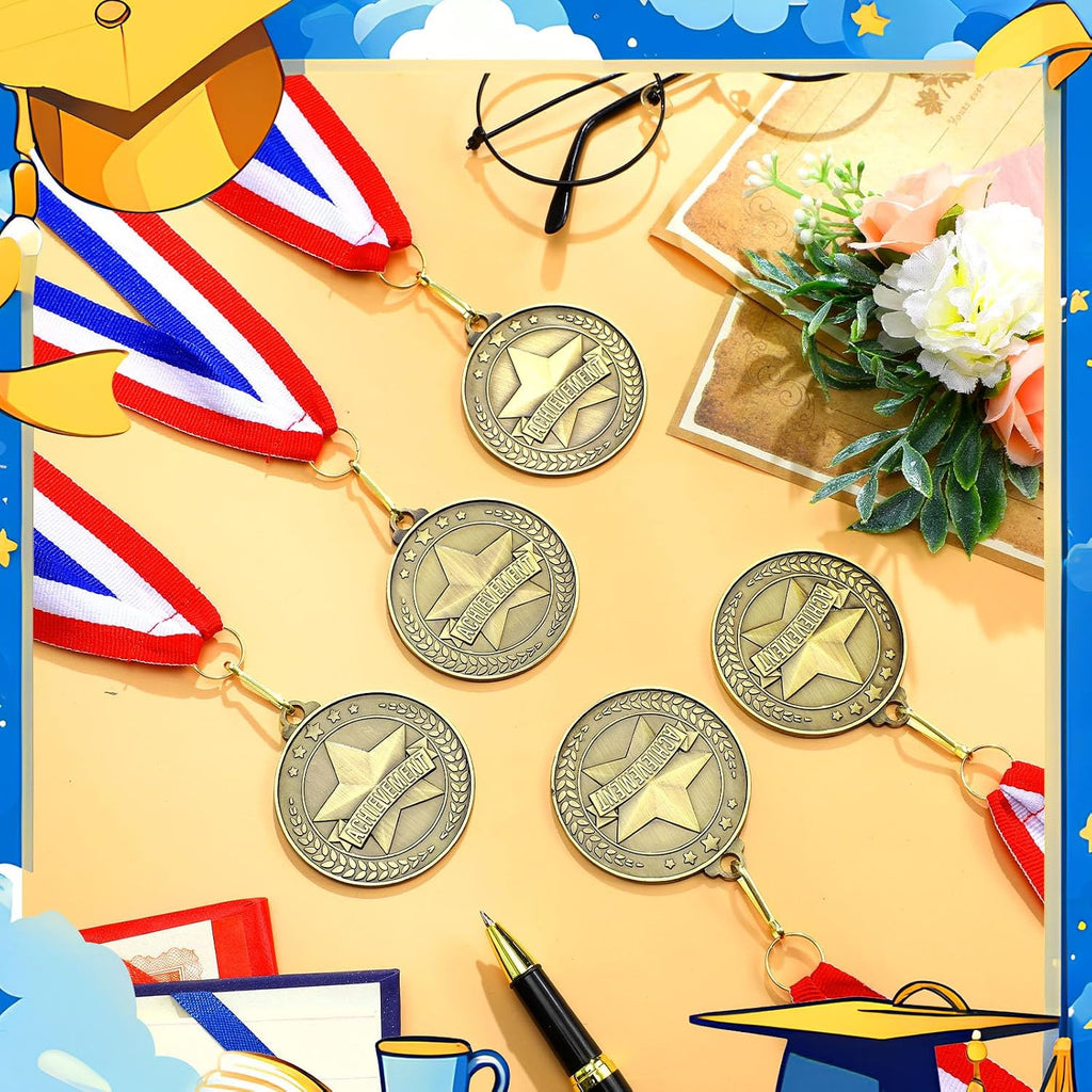 60 Pcs Gold Award Medals with Neck Ribbons 2 Inch Winner Medals Awards Bulk Metal Trophy Award Prize Gift for Adult