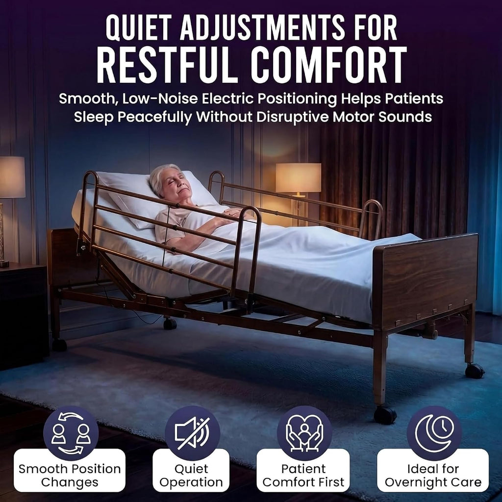 Electric Hospital Bed for Home Use - Includes Foam Mattress, Half Rails - Adjustabe Medical Bed Set