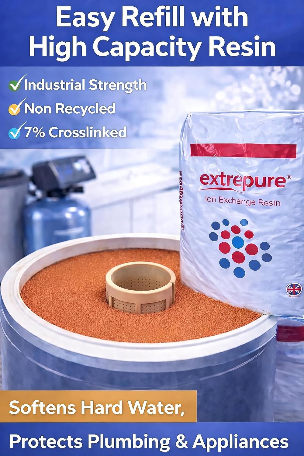 Water Softener Resin 1 Cu Ft - 32K Grain High-Capacity 7% Cross-linked