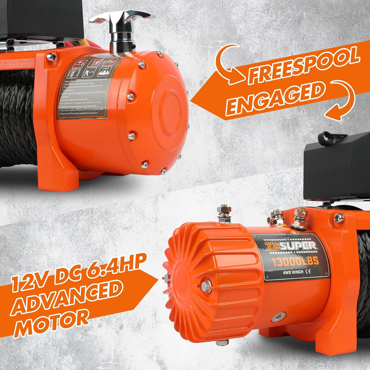 13000 lb Recovery Winch 12V IP68 Waterproof for Jeep Truck Trailer