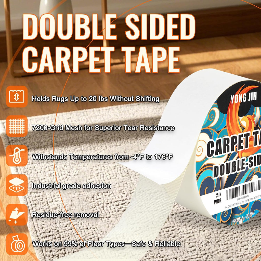 Double Sided Carpet Tape, Rug Tape, 2 Inch x 10 Yards