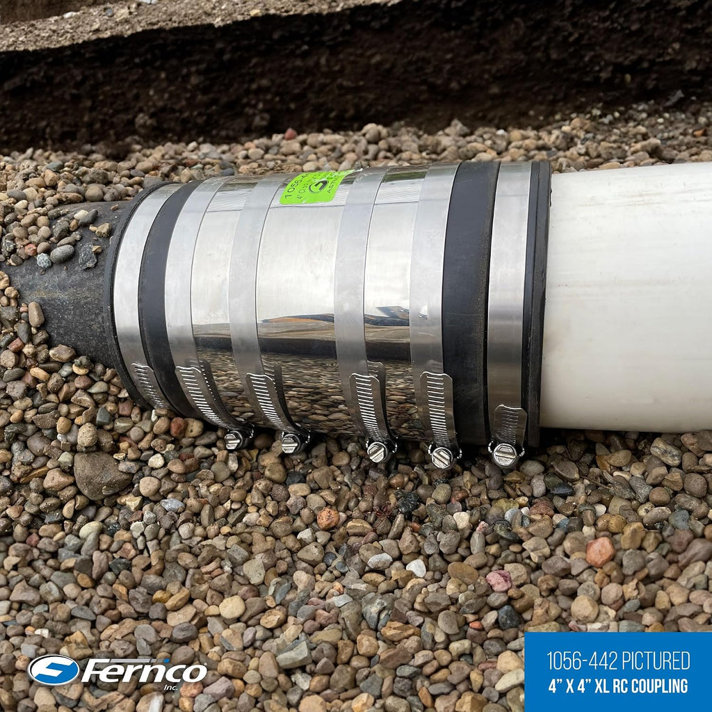 Fernco 2-inch XL Flexible Pipe Coupling Connector Fitting with Stainless Shield, Below Ground Plastic, Cast Iron, Steel