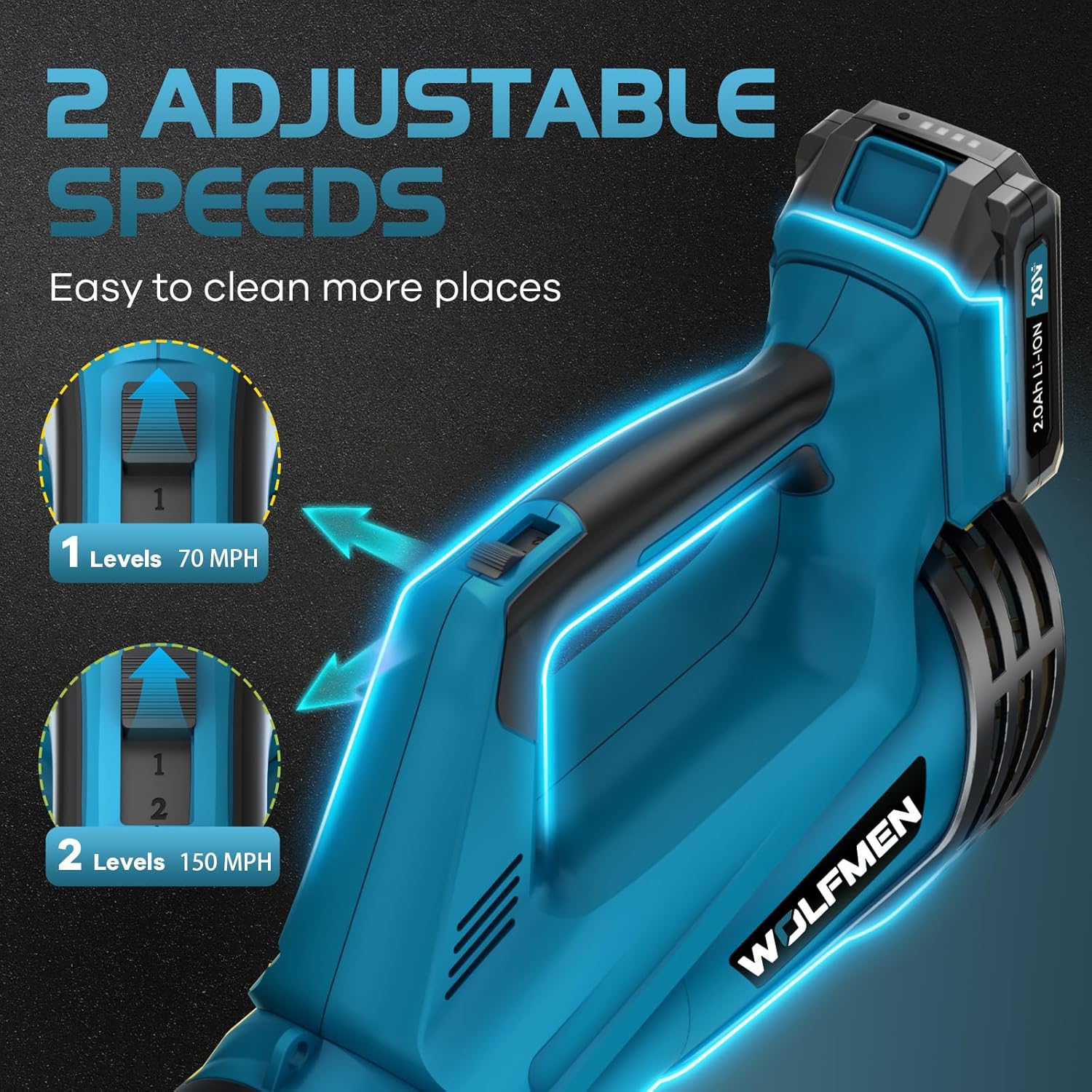 Leaf Blower, Electric Cordless Leaf Blower with 2 Batteries and Charger, 2 Speed Mode, Lightweight Leaf Blowers for