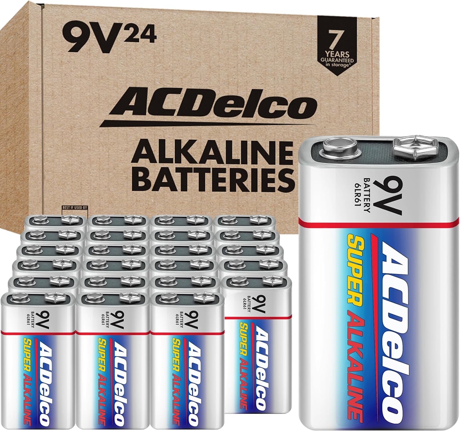 ACDelco 24-Count 9V Batteries, Maximum Power Super Alkaline Battery for Home and Office, 7-Year Shelf Life